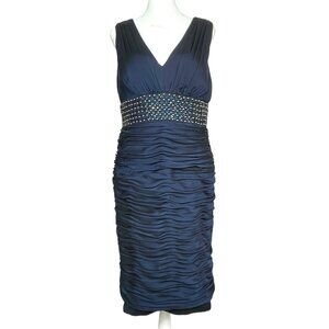 Xscape by Joanna Chen Embellished Ruched Dress Midnight Blue Formal Size 12P